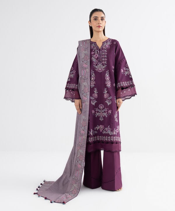 3 Piece - Embroidered Dobby Suit