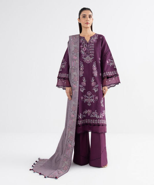 3 Piece - Embroidered Dobby Suit