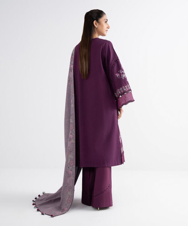 3 Piece - Embroidered Dobby Suit