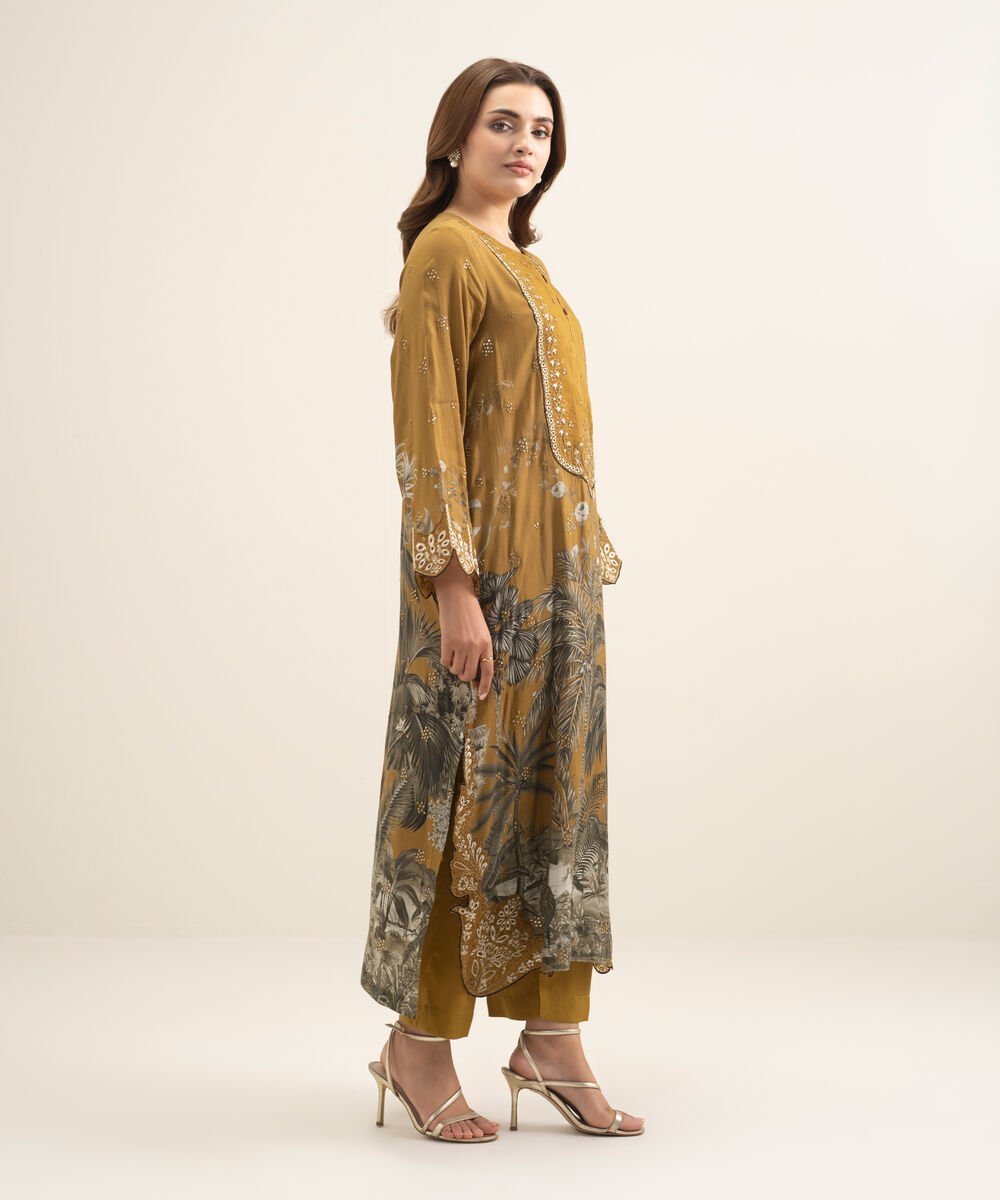 2 Piece - Embroidered Raw Silk Suit