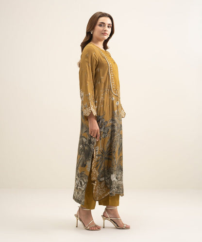 2 Piece - Embroidered Raw Silk Suit