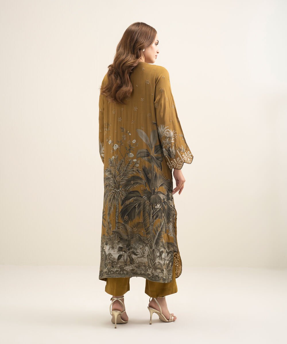2 Piece - Embroidered Raw Silk Suit