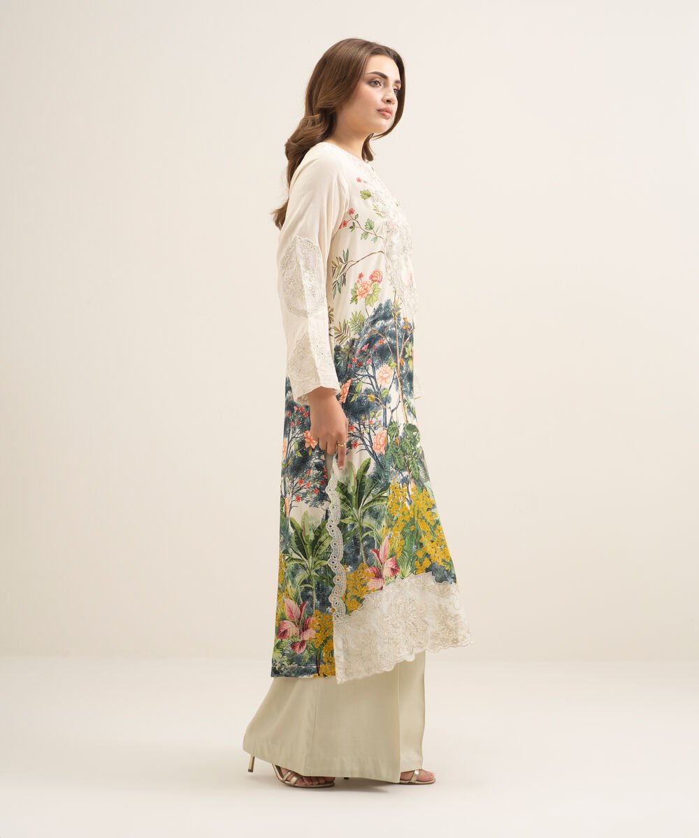 2 Piece - Embroidered Raw Silk Suit