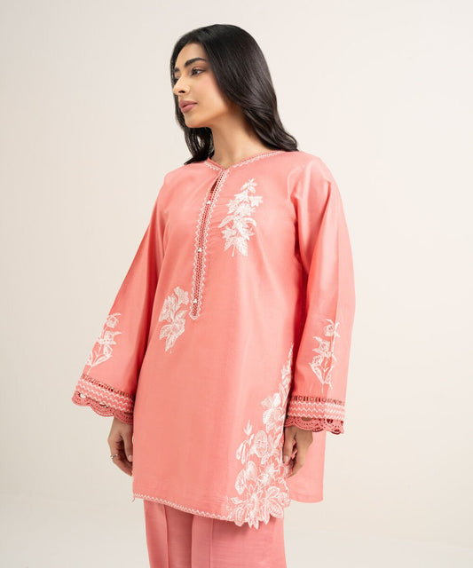 2 Piece - Embroidered Cotton Net Suit