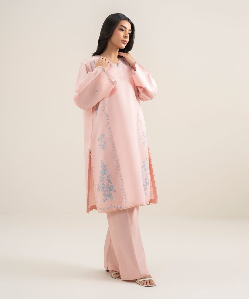 2 Piece - Embroidered Cotton Net Suit