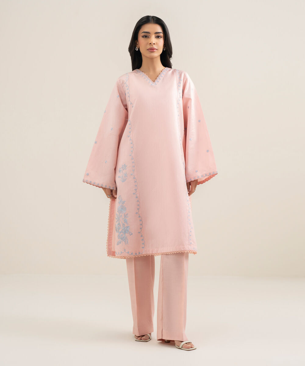 2 Piece - Embroidered Cotton Net Suit