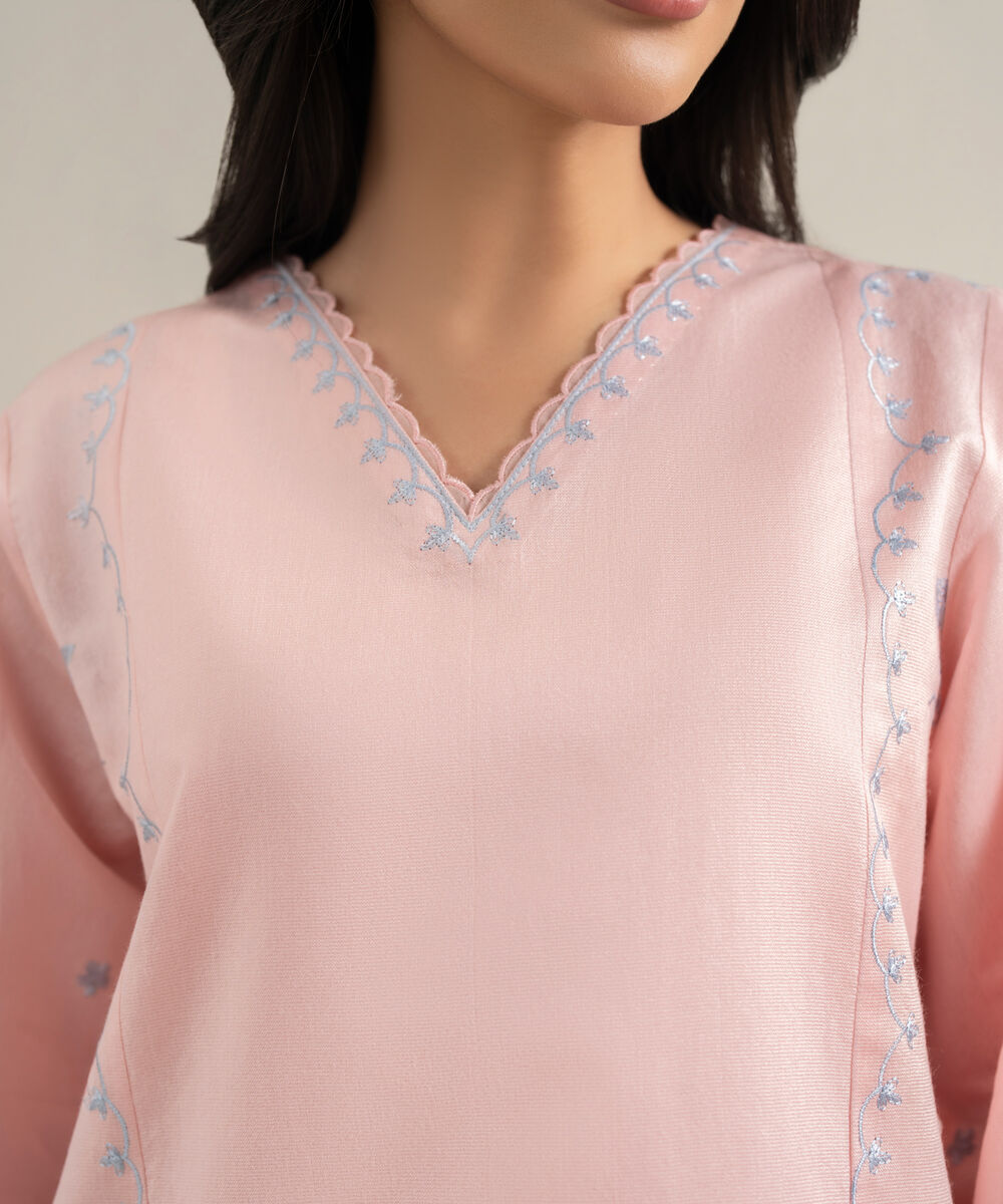 2 Piece - Embroidered Cotton Net Suit