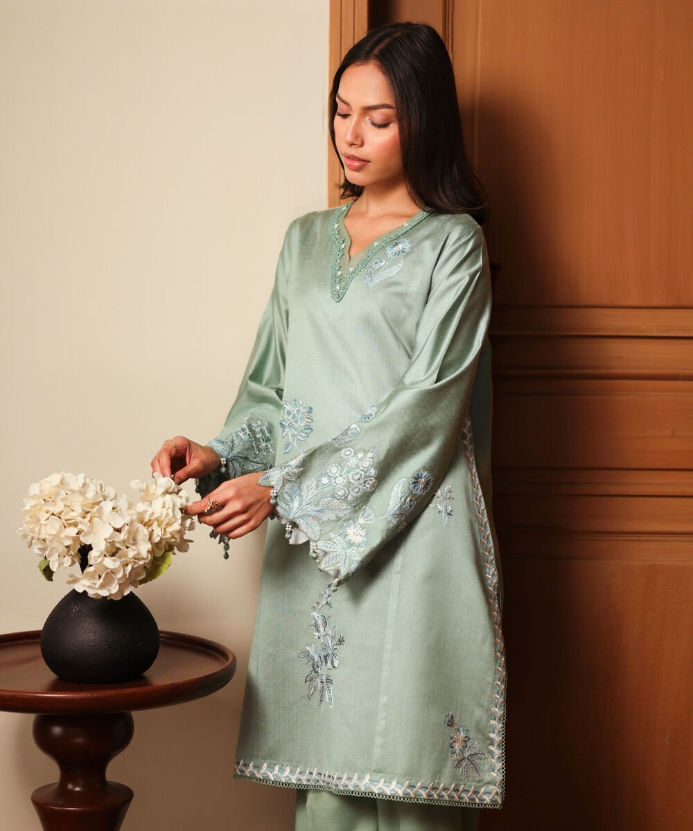 2 Piece - Embroidered Cotton Net Suit