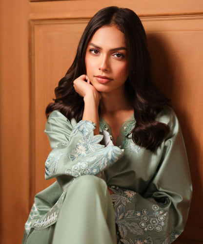 2 Piece - Embroidered Cotton Net Suit