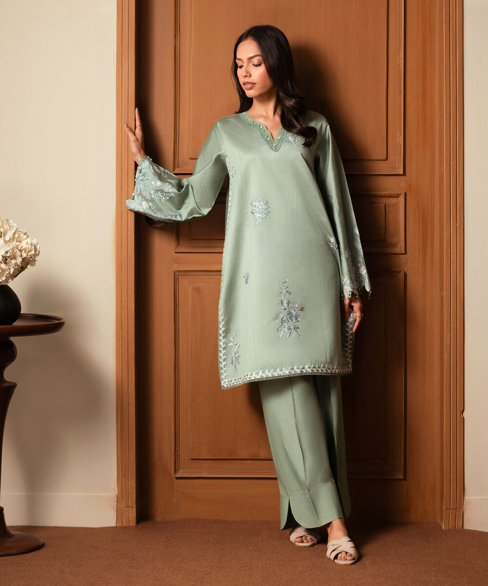 2 Piece - Embroidered Cotton Net Suit