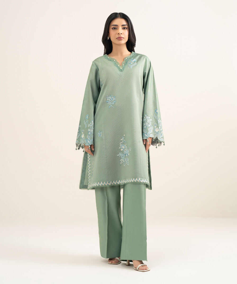 2 Piece - Embroidered Cotton Net Suit