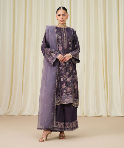 3 Piece - Embroidered Velvet Suit