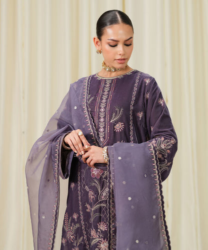 3 Piece - Embroidered Velvet Suit