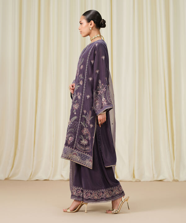 3 Piece - Embroidered Velvet Suit