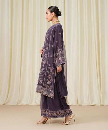 3 Piece - Embroidered Velvet Suit