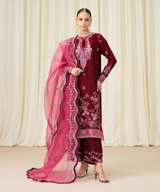 3 Piece - Embroidered Velvet Suit