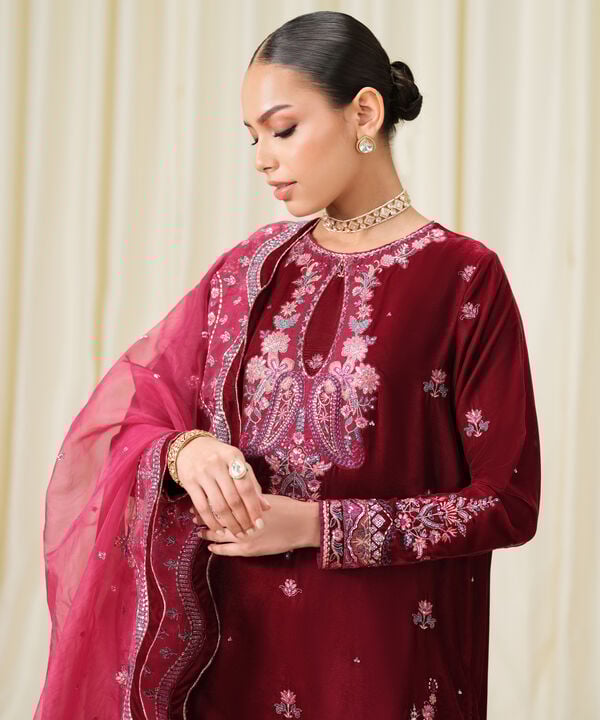 3 Piece - Embroidered Velvet Suit