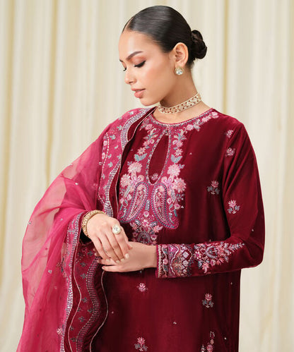 3 Piece - Embroidered Velvet Suit