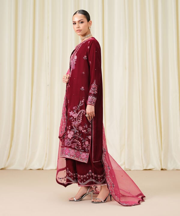 3 Piece - Embroidered Velvet Suit