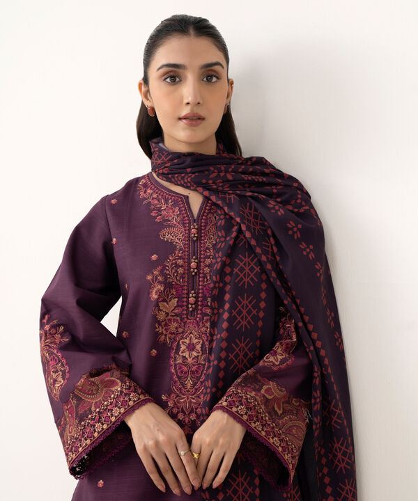 3 Piece - Embroidered Khaddar Suit