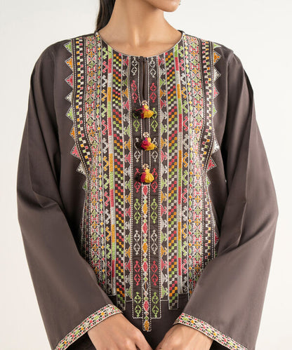 Embroidered Cotton Satin Shirt