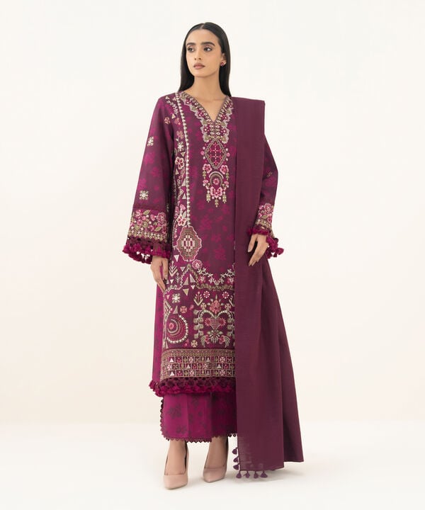 3 Piece - Embroidered Twill Suit