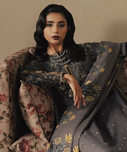 3 Piece - Embroidered Cotton Satin Suit