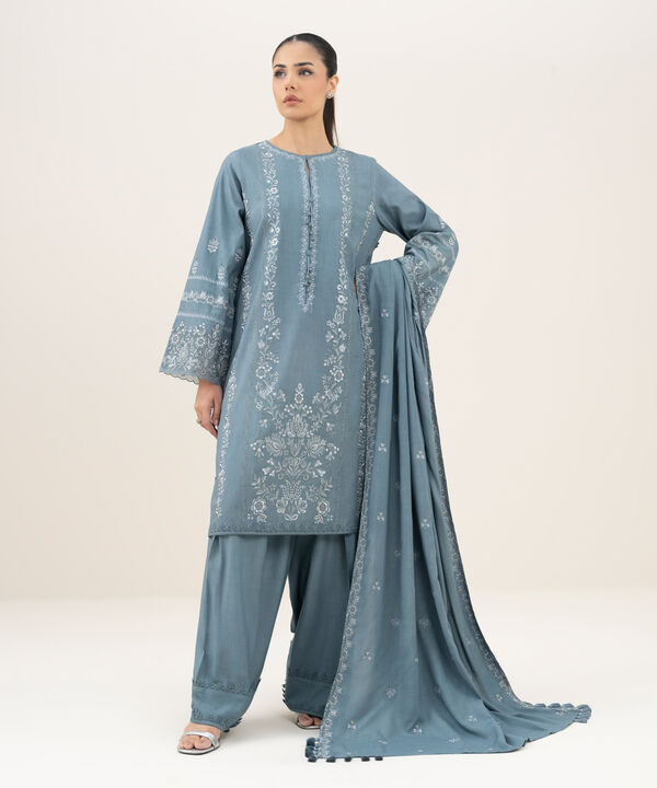 3 Piece - Embroidered Linen Suit