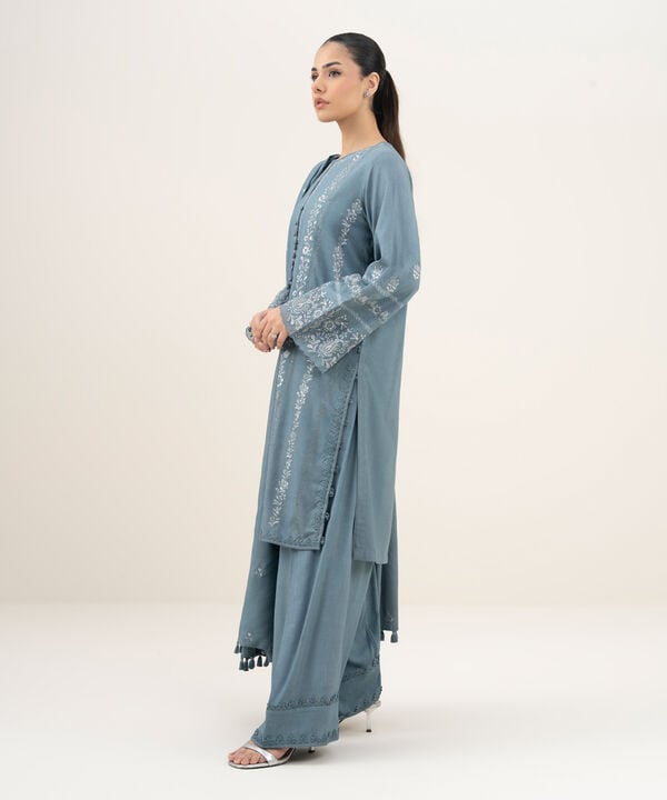 3 Piece - Embroidered Linen Suit