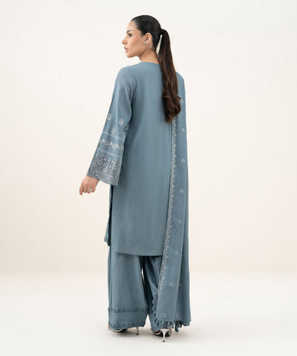 3 Piece - Embroidered Linen Suit