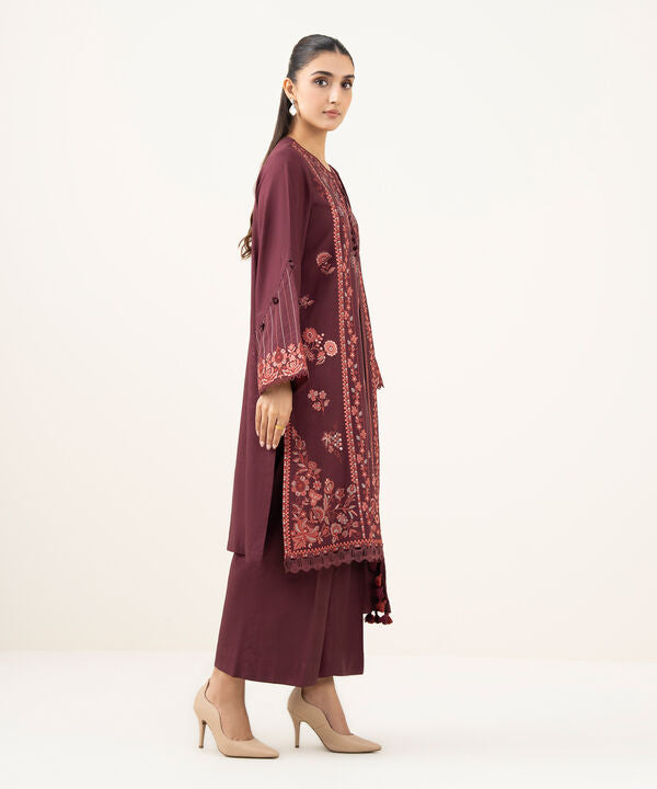 3 Piece - Embroidered Linen Suit
