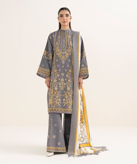 3 Piece - Embroidered Zari Khaddar Suit