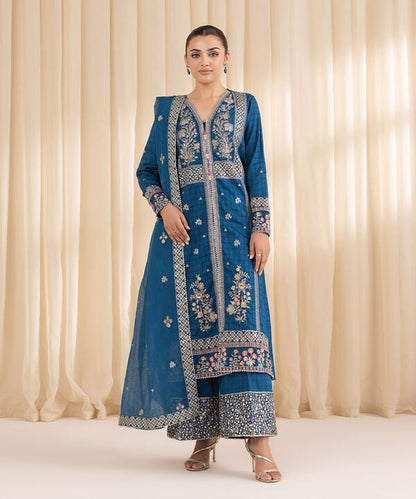 3 Piece - Embroidered Dobby Suit (Stitched)