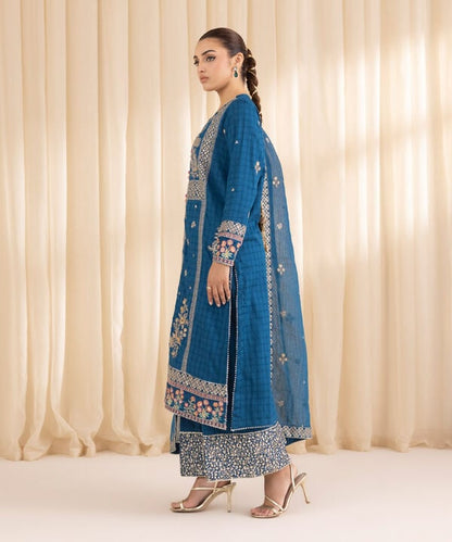 3 Piece - Embroidered Dobby Suit (Stitched)