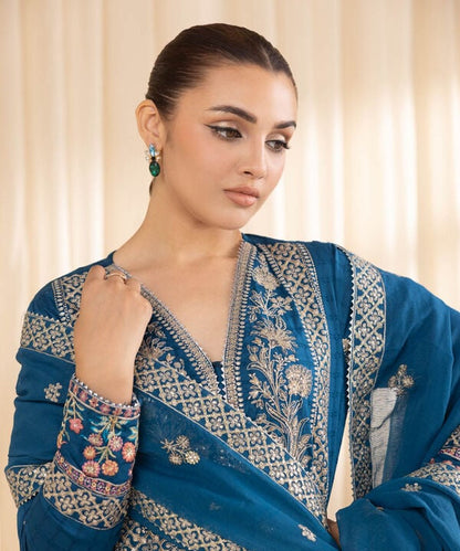 3 Piece - Embroidered Dobby Suit (Stitched)