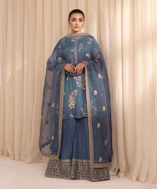 3 Piece - Embroidered Dobby Suit (Stitched)