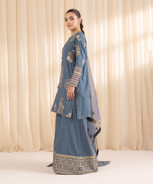 3 Piece - Embroidered Dobby Suit (Stitched)