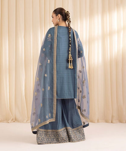 3 Piece - Embroidered Dobby Suit (Stitched)