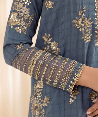 3 Piece - Embroidered Dobby Suit (Stitched)