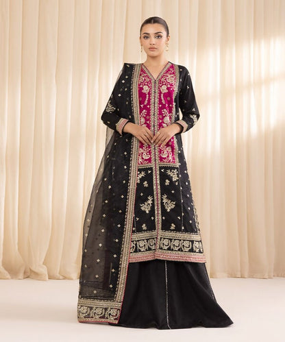 3 Piece - Embroidered Jacquard Suit (Stitched)
