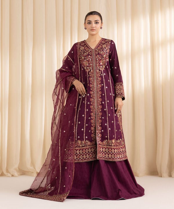 3 Piece - Embroidered Jacquard Suit (Stitched)
