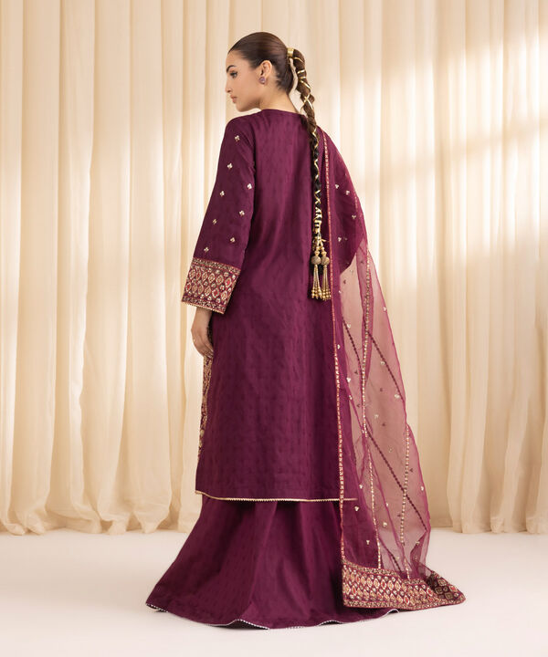 3 Piece - Embroidered Jacquard Suit (Stitched)