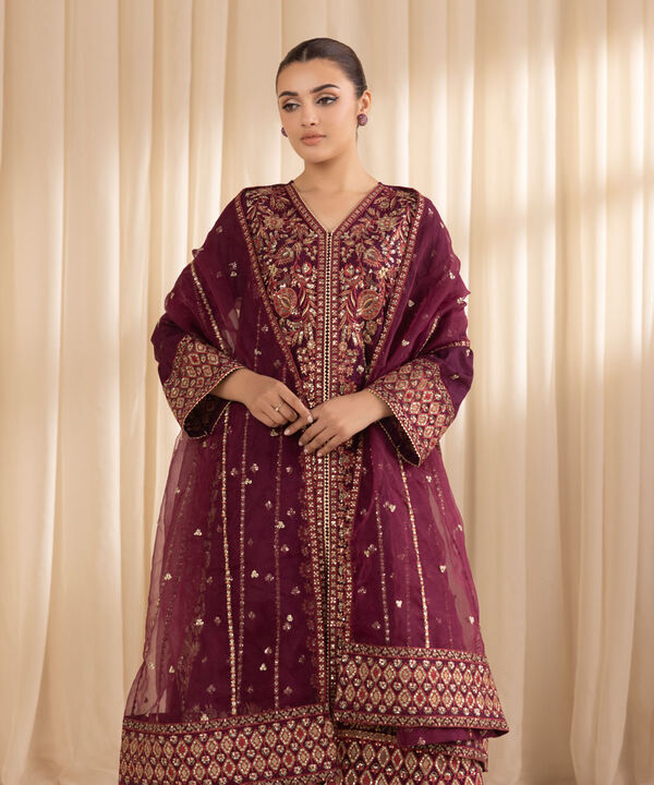 3 Piece - Embroidered Jacquard Suit (Stitched)
