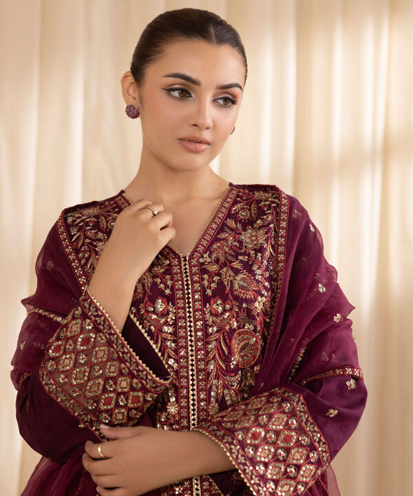 3 Piece - Embroidered Jacquard Suit (Stitched)