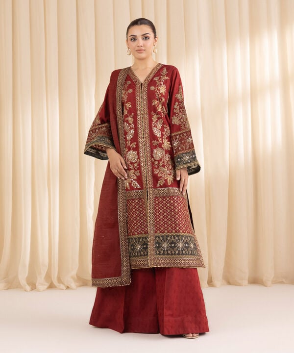 3 Piece - Embroidered Jacquard Suit (Stitched)