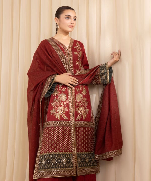 3 Piece - Embroidered Jacquard Suit (Stitched)