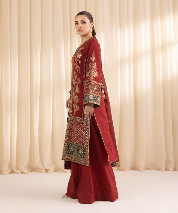 3 Piece - Embroidered Jacquard Suit (Stitched)
