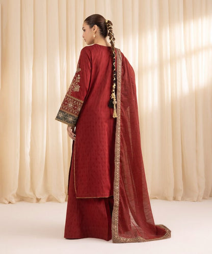 3 Piece - Embroidered Jacquard Suit (Stitched)