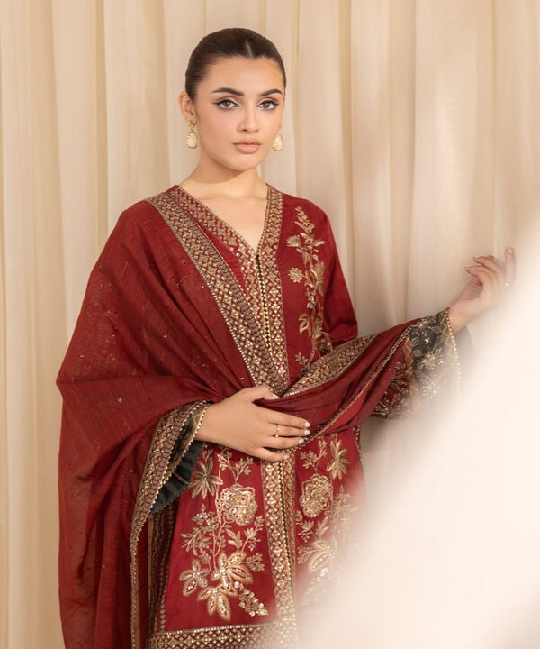 3 Piece - Embroidered Jacquard Suit (Stitched)