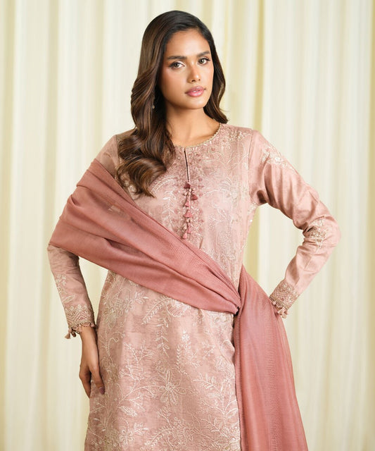 3 Piece - Embroidered Cotton Jacquard Suit